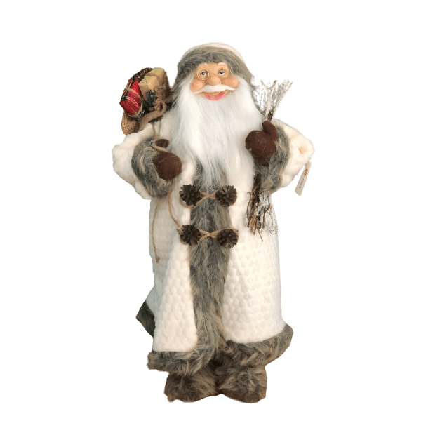 Papai Noel com Casaco de Pele E Saco de Presente 60cm