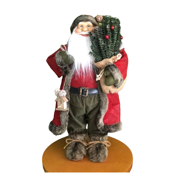 Papai Noel em Pé Campestre com Casinha Vermelho e Verde 60cm