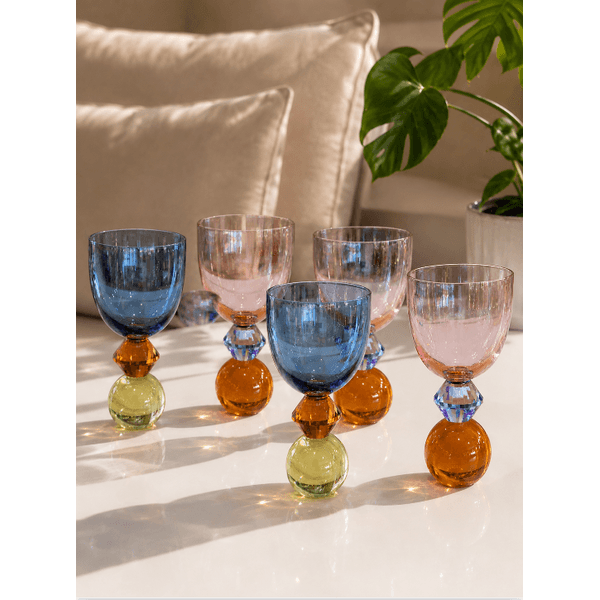 Jogo de 6 Taças Vidro Base Esfera Diamante 360ml