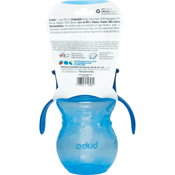 Copo de Treinamento 360 Bebê - com Alça - 270ml - Azul - Buba