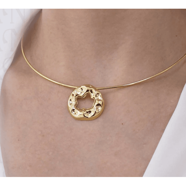 Choker Aro Liso com Pingente Organico Banhado a Ouro 18k