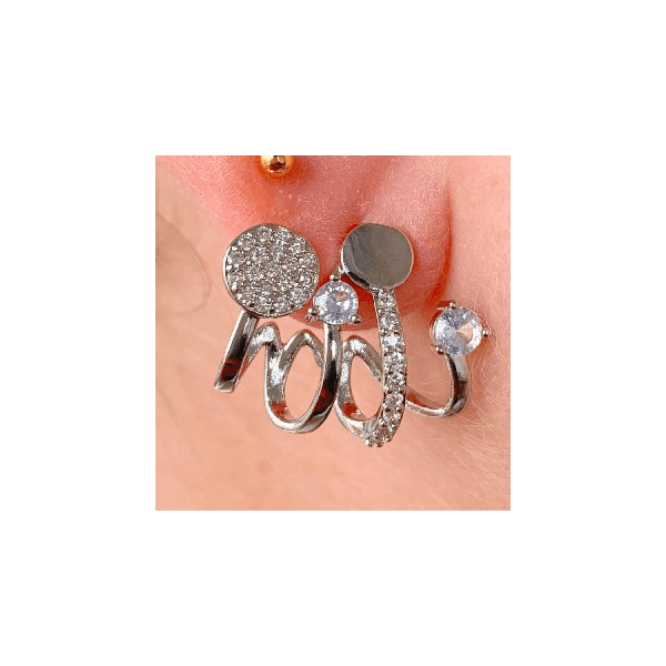 Brinco ear hook no banho do ródio branco com zircônias