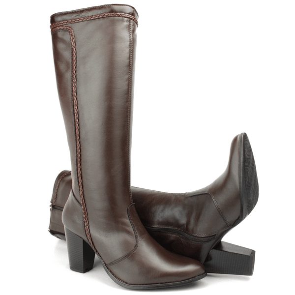 Bota Feminina Couro Legítimo Modelo Cano Longo Salto Bloco