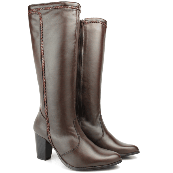 Bota Feminina Couro Legítimo Modelo Cano Longo Salto Bloco