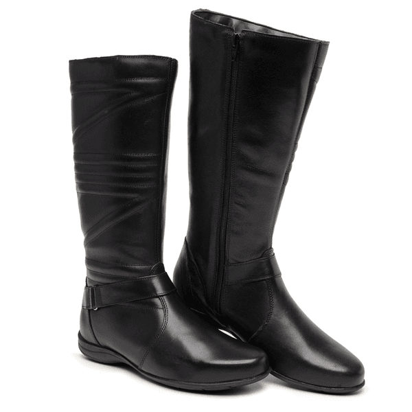 Bota Feminina Em Couro Legítimo Com Detalhes Laterais