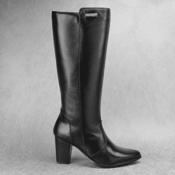 Bota Feminina Em Couro Legítimo Cano Longo Salto Bloco