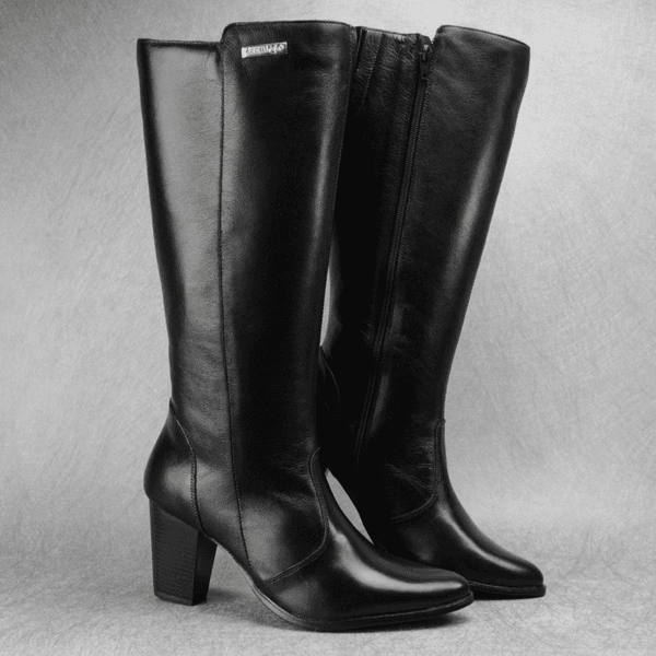Bota Feminina Em Couro Legítimo Cano Longo Salto Bloco