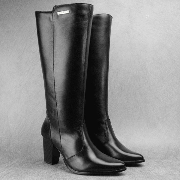 Bota Feminina Em Couro Legítimo Cano Longo Salto Bloco