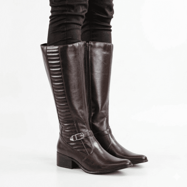 Bota Feminina Montaria Couro Legítimo Detalhe Em Dourado