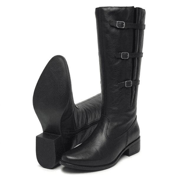 Bota Feminina Montaria Modelo Ajustável Couro Legítimo