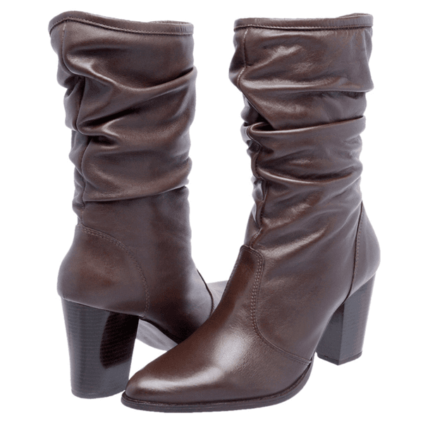 Bota Feminina Cano Médio Enrugado Couro Legitimo