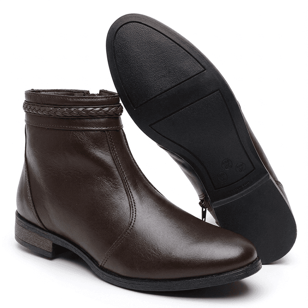 Bota Feminina Café Cano Curto Couro Legítimo