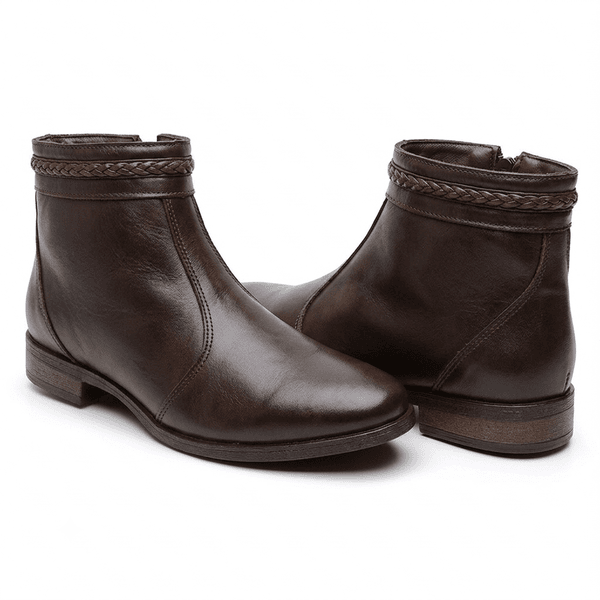 Bota Feminina Café Cano Curto Couro Legítimo