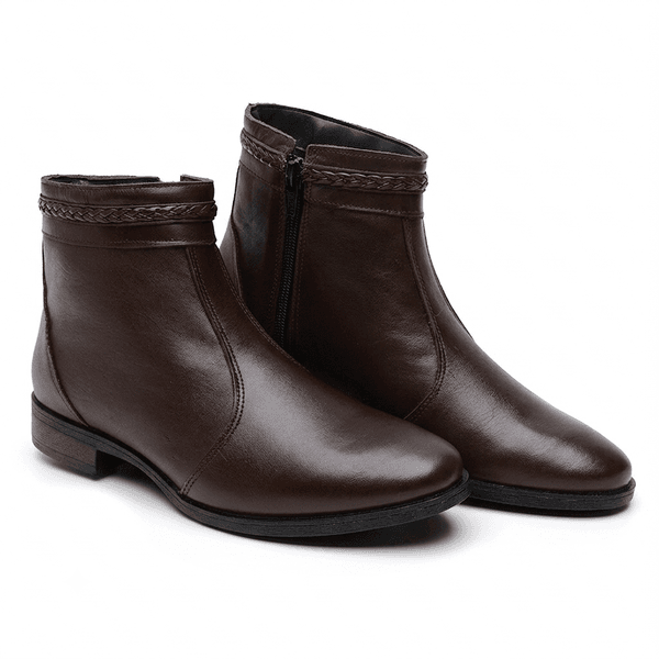 Bota Feminina Café Cano Curto Couro Legítimo