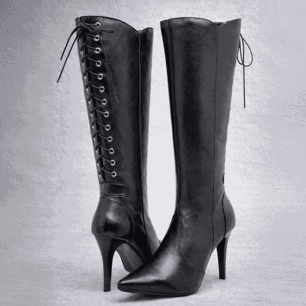 Bota Feminina Social Cano Alto Bico Fino Couro Legítimo