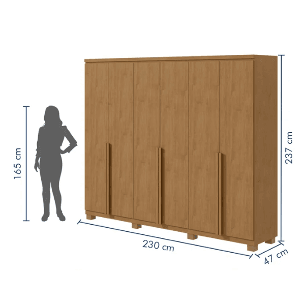 GUARDA ROUPA ALONZO 6 PORTAS 4 GAVETAS COM PÉS AMÊNDOA CLEAN LOPAS