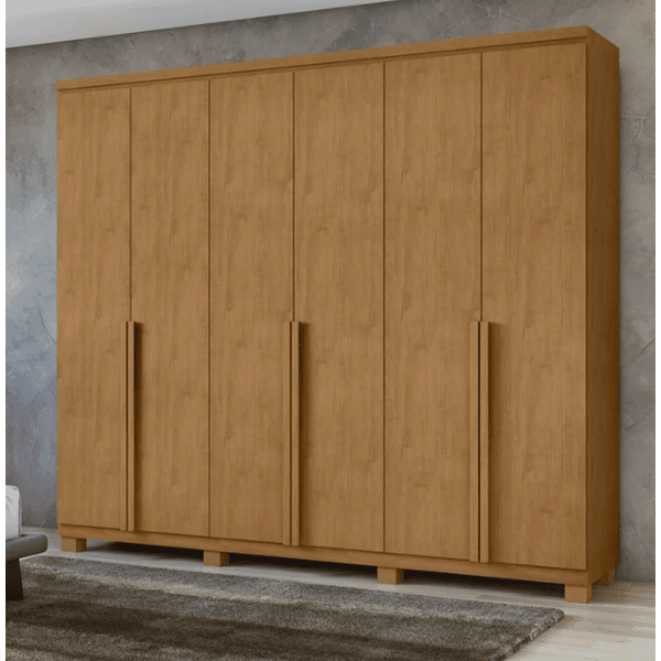 GUARDA ROUPA ALONZO 6 PORTAS 4 GAVETAS COM PÉS AMÊNDOA CLEAN LOPAS