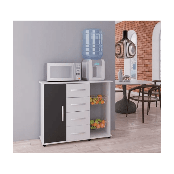 FRUTEIRA CAMILA 1 PORTA 4 GAVETAS BRANCO/PRETO LUXO PRIMUS 