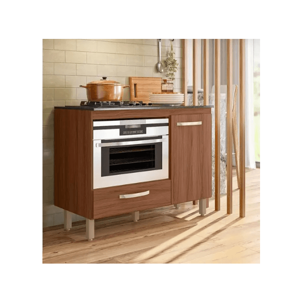 Balcão Fit para Cooktop com 1 Porta e 1 Gaveta Avelã Nicioli 