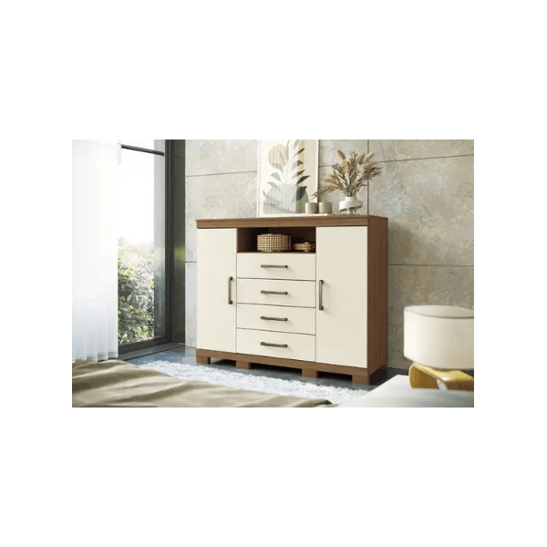Cômoda Havana Master 2 Portas 4 Gavetas c/ Pes Jatoba/Areia Santos Andirá