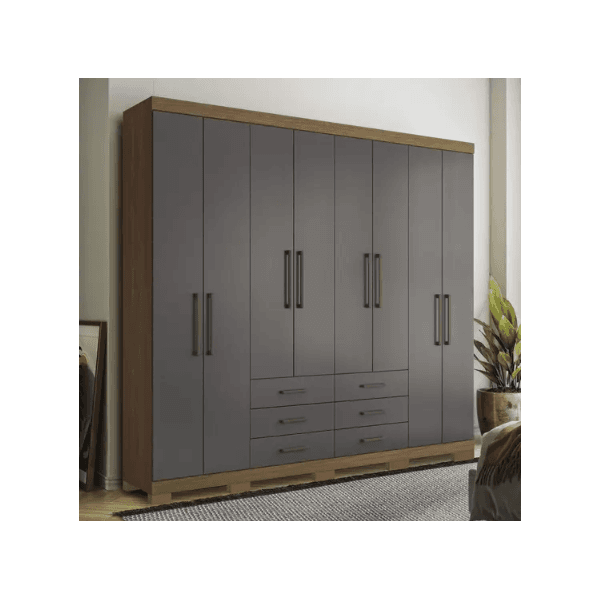 GUARDA ROUPA MASTER 8 PORTAS 6 GAVETAS C/PES JATOBA/GRAFITE SANTOS ANDIRA 
