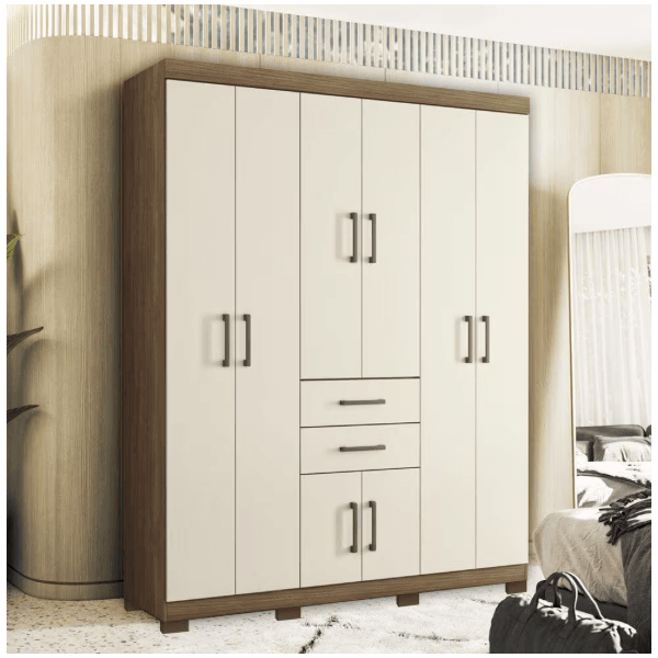 Guarda Roupa Casal Verona 8 Portas 2 Gavetas Jatoba/Areia Santos Andira 