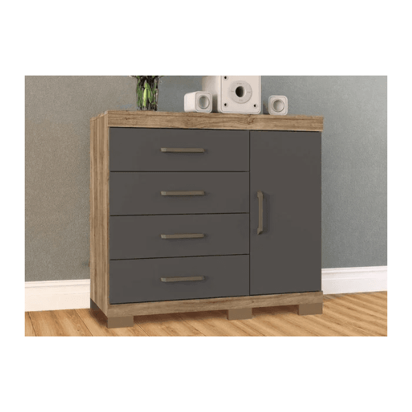 Cômoda Havana Plus 1 Portas 4 Gavetas Jatoba/Grafite Santos Andira