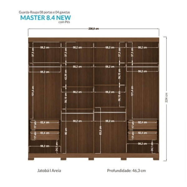 Guarda Roupa Master New 8 Portas Jatoba/Areia Santos Andira
