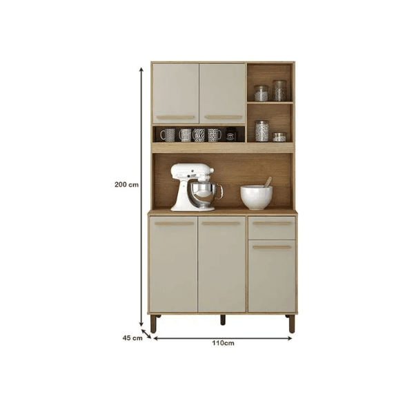 ARMARIO DE COZINHA AMETISTA 5 PORTAS 1 GAVETAS CINAMOMO/OFF WHITE VALDE MOVEIS