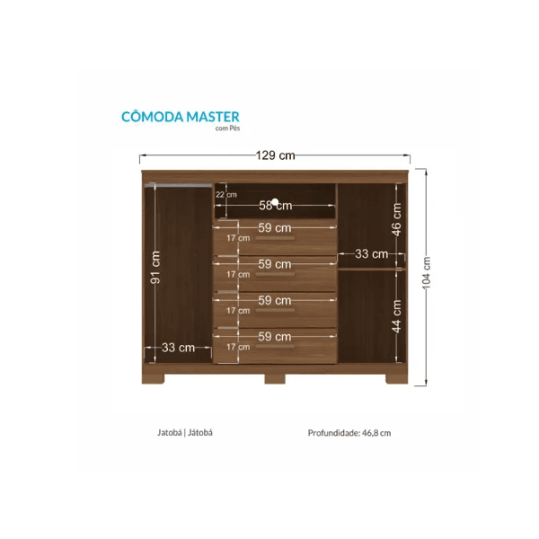 Cômoda Havana Master 2 Portas 4 Gavetas c/ Pes Jatoba Santos Andirá