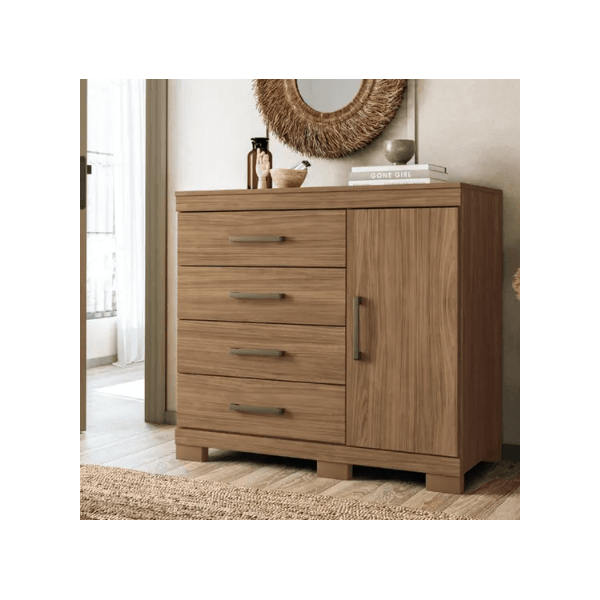 Comoda Sapateira Plus 1 porta e 4 gavetas Jatoba Santos Andira