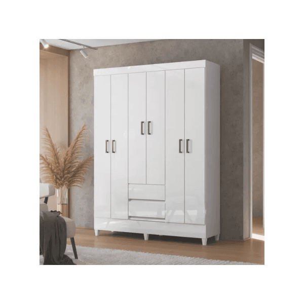 GUARDA ROUPA FIT 6 PORTAS 2 GAVETAS COM PÉS BRANCO SANTOS ANDIRA