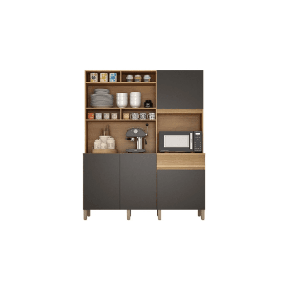 ARMÁRIO DE COZINHA CANASTRA 5 PORTAS 1 GAVETA CINNAMOMO/GRAFITE - VALDE MÓVEIS