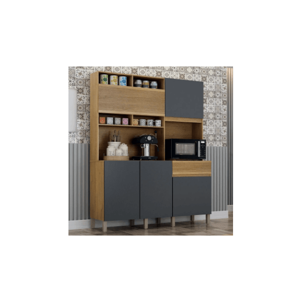 ARMÁRIO DE COZINHA CANASTRA 5 PORTAS 1 GAVETA CINNAMOMO/GRAFITE - VALDE MÓVEIS