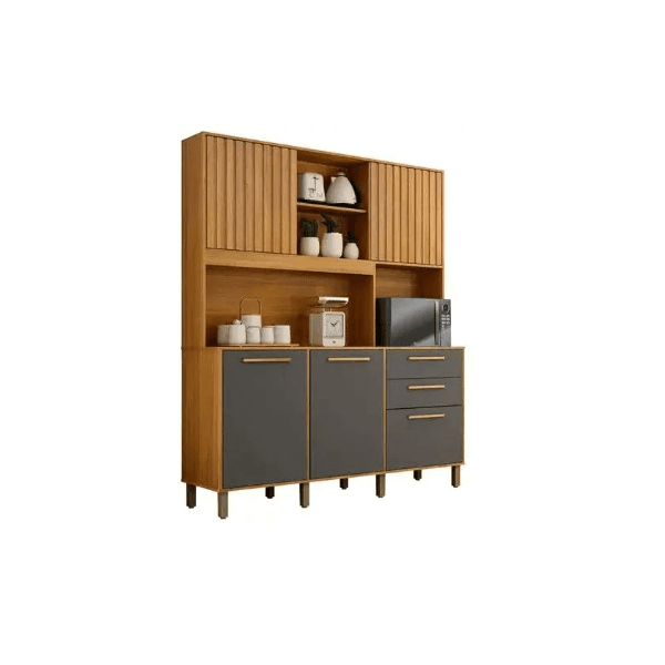 ARMÁRIO DE COZINHA DIAMANTE 5 PORTAS 2 GAVETAS CINNAMOMO/GRAFITE - VALDE MÓVEIS