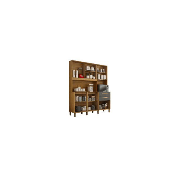 ARMÁRIO DE COZINHA DIAMANTE 5 PORTAS 2 GAVETAS CINNAMOMO/GRAFITE - VALDE MÓVEIS