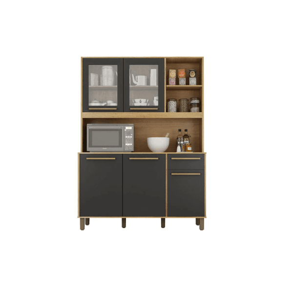 ARMÁRIO DE COZINHA RUBI 5 PORTAS 1 GAVETA 3 NICHOS CINNAMOMO/GRAFITE - VALDE MÓVEIS