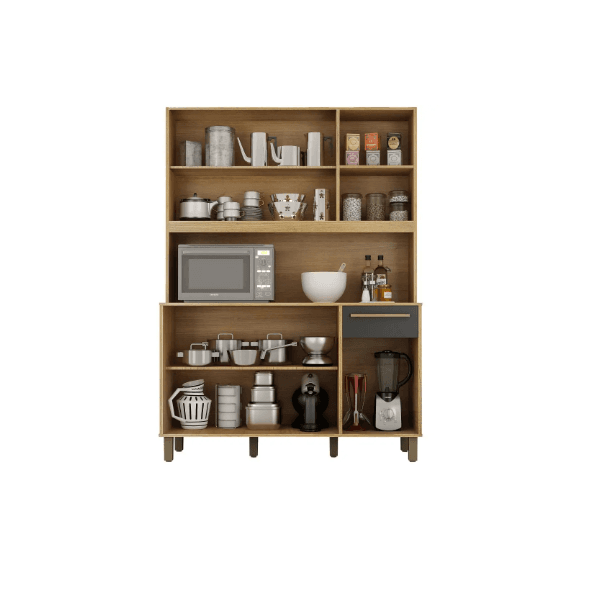 ARMÁRIO DE COZINHA RUBI 5 PORTAS 1 GAVETA 3 NICHOS CINNAMOMO/GRAFITE - VALDE MÓVEIS