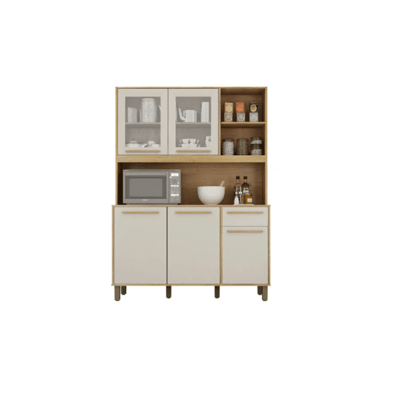 ARMÁRIO DE COZINHA RUBI 5 PORTAS 1 GAVETA 3 NICHOS CINNAMOMO/OFF WHITE - VALDE MÓVEIS