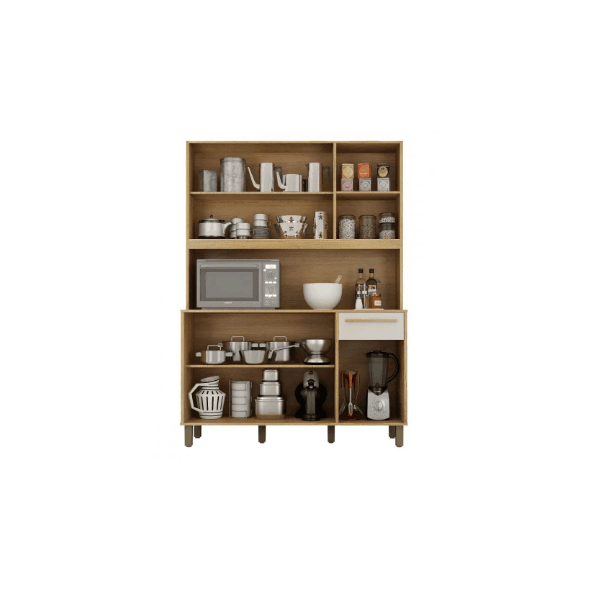 ARMÁRIO DE COZINHA RUBI 5 PORTAS 1 GAVETA 3 NICHOS CINNAMOMO/OFF WHITE - VALDE MÓVEIS