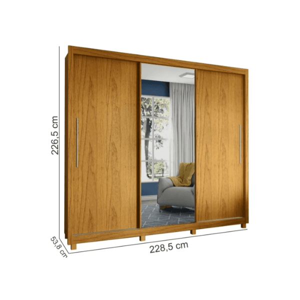 GUARDA ROUPA CASAL 3 PORTAS 1P. COM ESPELHO ROYALE NATURALE GELIUS