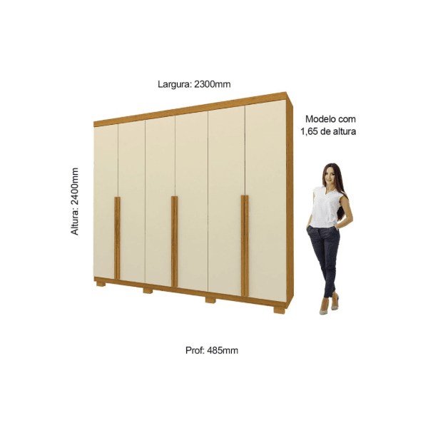 GUARDA ROUPA CASAL IMPERATRIZ 6 PORTAS NATURALE OFF WHITE - GELIUS
