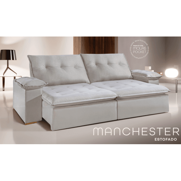 SOFÁ RETRATIL MANCHESTER 2,50 C/PILLOW K038 CINZA BIANCHI