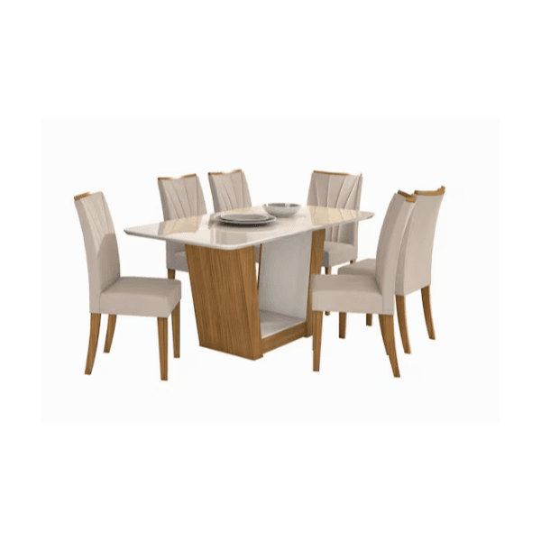 MESA 1,70 APOGEU TAMPO DE MDF/VIDRO C/6 CAD. ANIMALE BEGE - AMENDOA CLEAN LOPAS