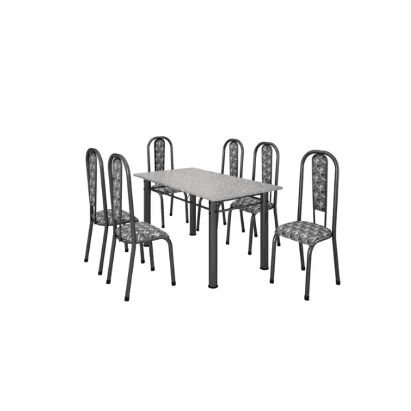 MESA ATENAS C/6 CADEIRAS BASE ACRE GRANITO OCRE PTA/MTR C01 CAPITONE BRANCO/PRETO - BM TUBULARES