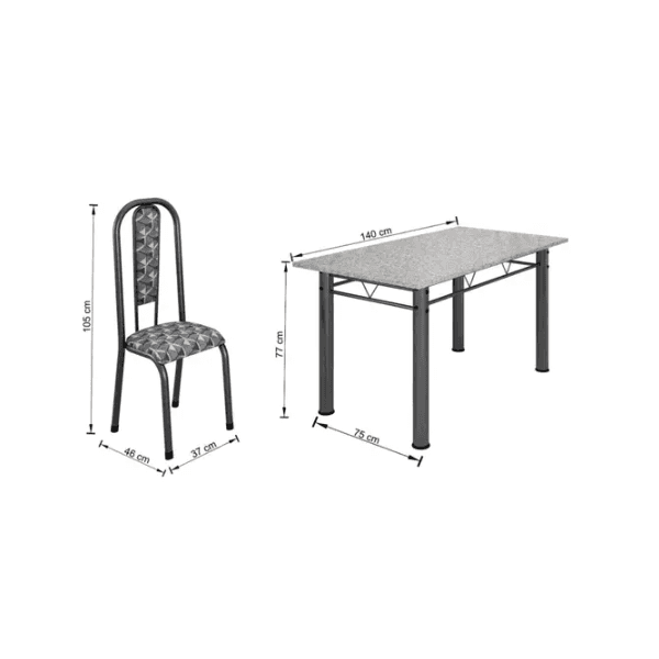 MESA ATENAS C/6 CADEIRAS BASE ACRE GRANITO OCRE PTA/MTR C01 CAPITONE BRANCO/PRETO - BM TUBULARES