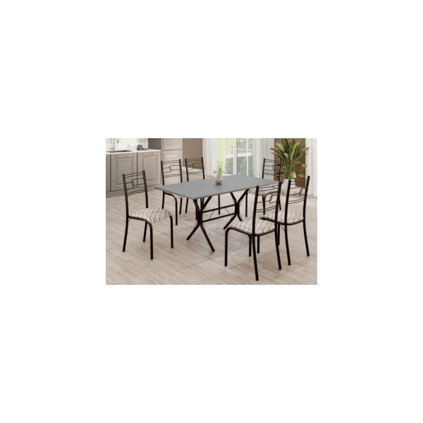 MESA PARATY 6 CADEIRAS BASE CABO FRIO 1,40 C. PRETO BRANCO GR. TOPAZIO - TEIXEIRA