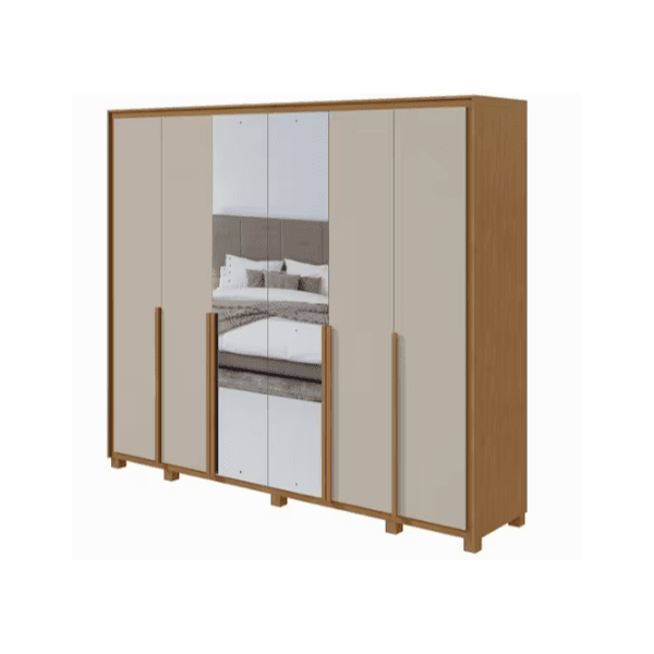 GUARDA ROUPAS IMPERATORE 6 PORTAS 6 GAVETAS C/ ESPELHO AMÊNDOA/OFF WHITE LOPAS