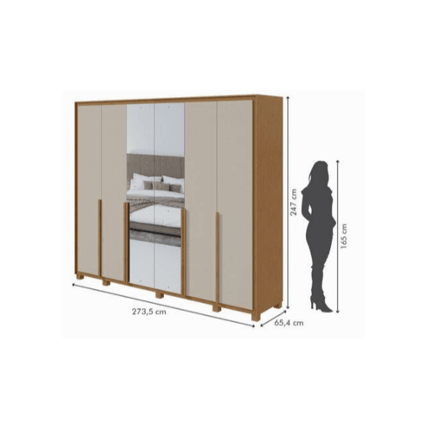 GUARDA ROUPAS IMPERATORE 6 PORTAS 6 GAVETAS C/ ESPELHO AMÊNDOA/OFF WHITE LOPAS