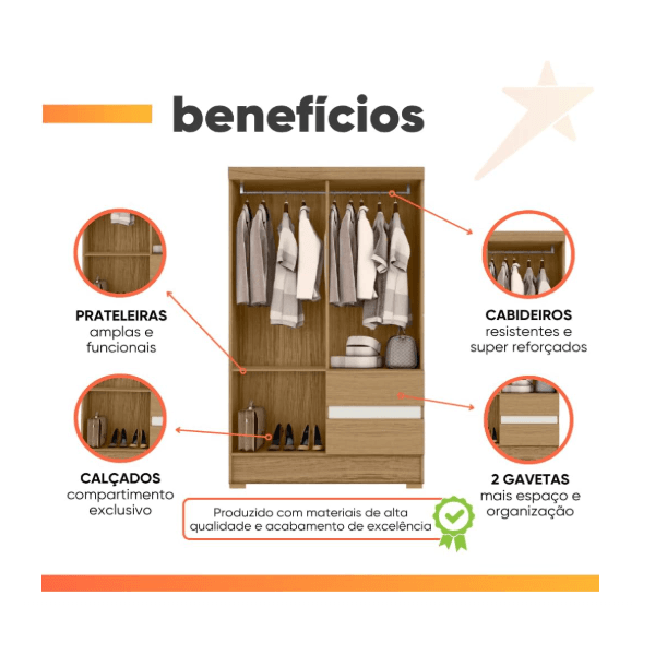 GUARDA ROUPA SOLTEIRO COIMBRA 4 PORTAS 2 GAVETAS ATACAMA/OFF WHITE - ARAMÓVEIS